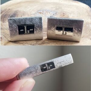Anson Vintage Silver Cufflinks & Tie Clip Engraved Letter L Wedding Formal Gift